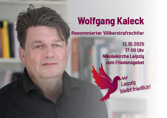 Rechtsanwalt Wolfgang Kalleck spricht am 13. Oktober 2025 in Leipzig zum Friedensgebet© Nihad Nino Pučija